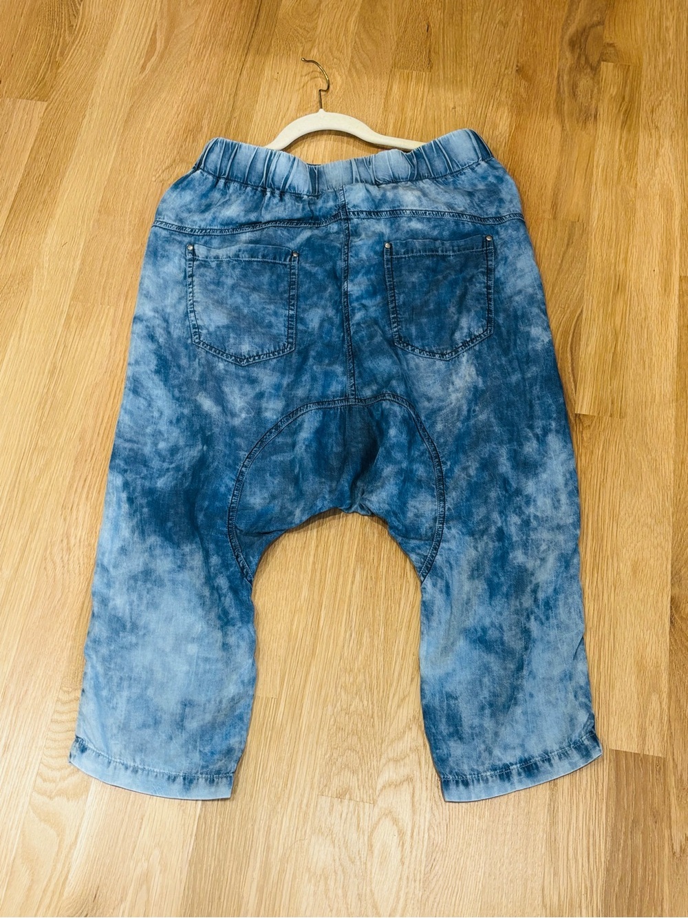 Jeans like Harem style pants size 1 
( 36-38 European size) Batik style fabric.